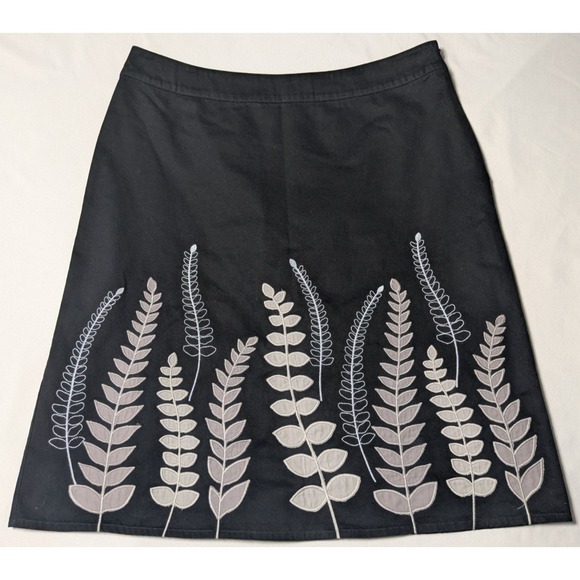 Boden Embroidered Leaves Lined Cotton Black Skirt - Women 12L EUC - Picture 9 of 13